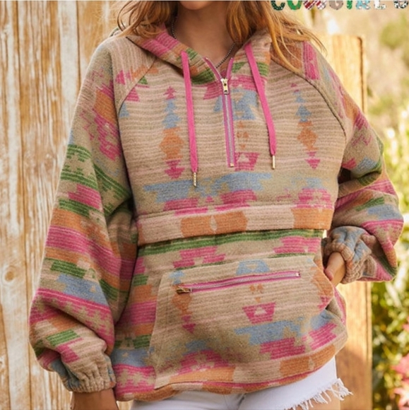 THE ATABEY LADIES AZTEC PRINT HOODIE - Picture 3 of 5